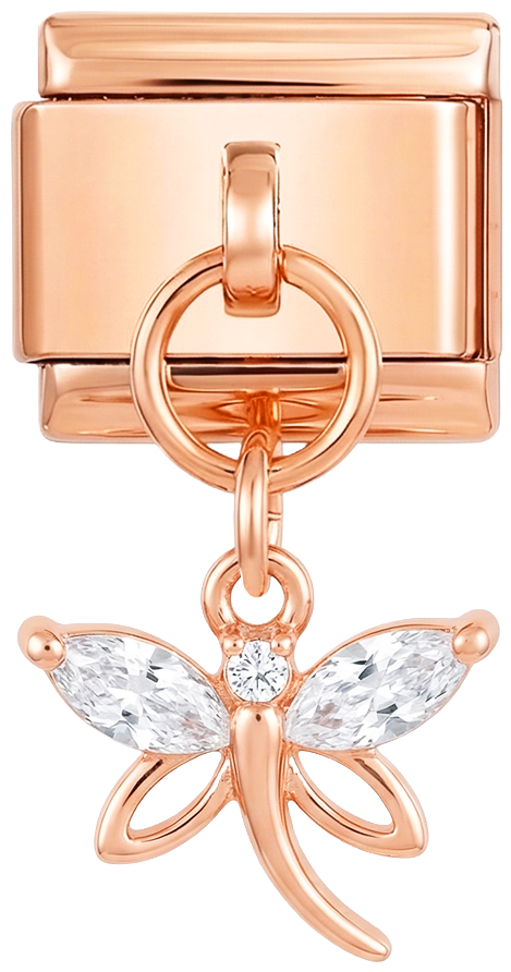 Libellule avec grandes pierres, en or rose