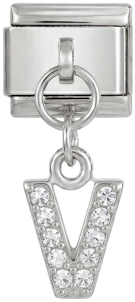Letter V with stones, Hanging, on Silver - Letter-V-with-stones-hanging-on-silver.png