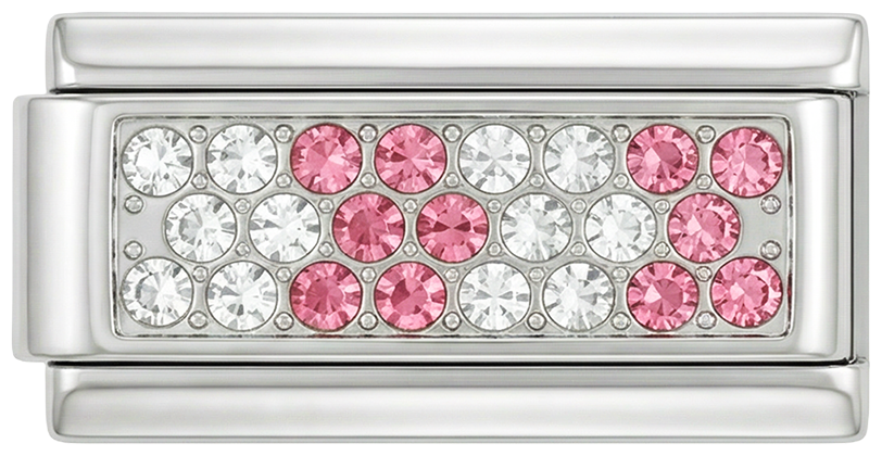 Plaque en argent avec pierres roses et blanches, double, en argent