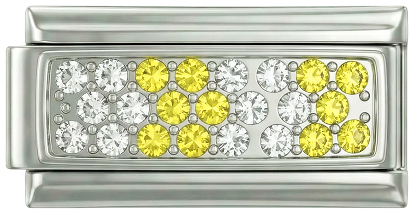 Plaque d'argent avec pierres jaunes et blanches, double, sur argent