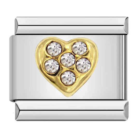 Heart of Gold, White Stones, on Silver - Charms Official