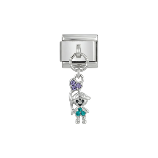 Petit Garçon et son Ballon Coeur avec Pierres, sur Argent