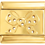 Nog toe te voegen - strik met witte stippen op goudkleurige achtergrond