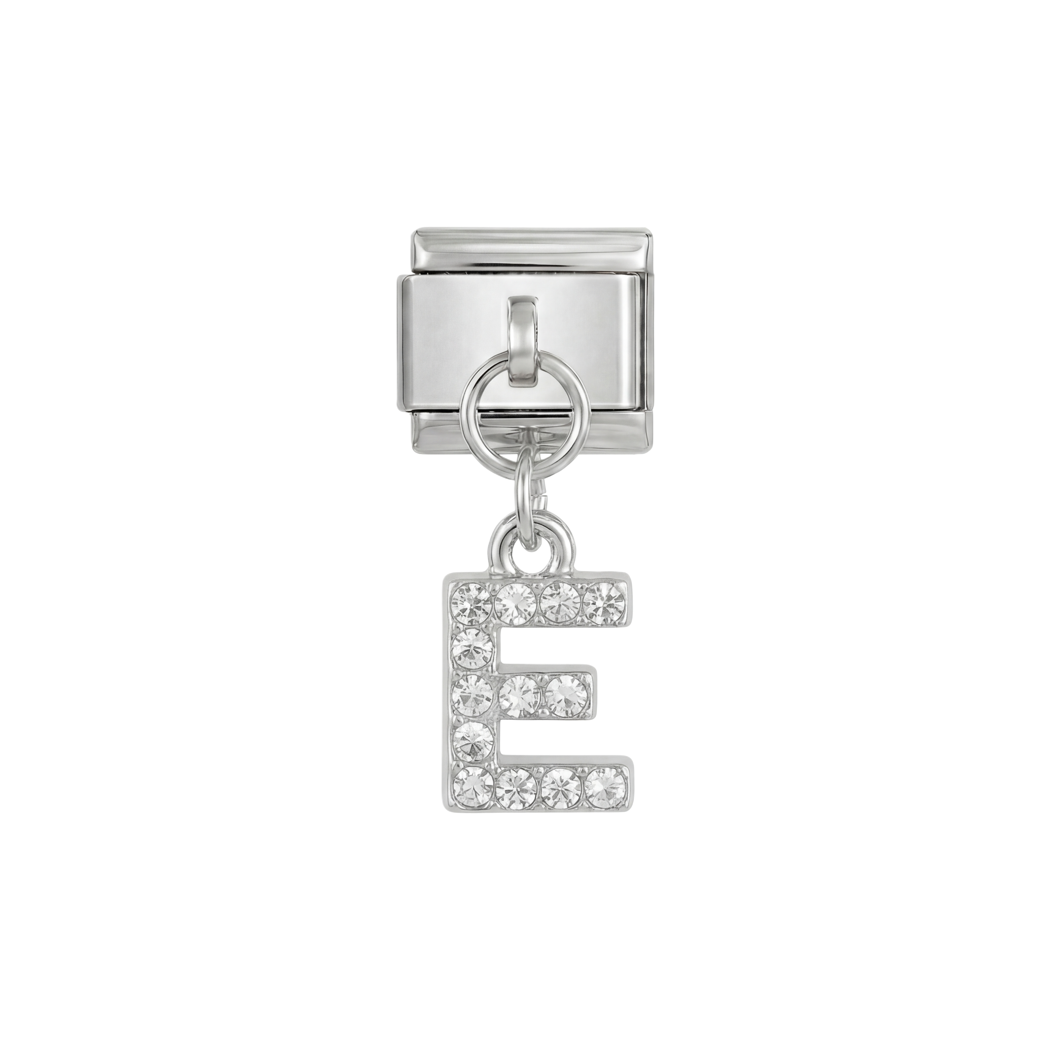 Buchstabe E, hängend, auf Silber