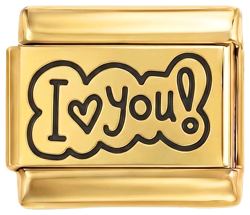 Nog toe te voegen - I Love You! in zwart in een bubbel op goud