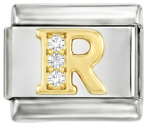 Letter R in Gold with Stones, on Silver - Letter-R-in-gold-with-stones-on-silver.png