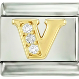 Letter V in Gold with Stones, on Silver - Letter-V-in-gold-with-stones-on-silver.png
