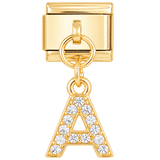 Letter A met stenen, hangend, op goud