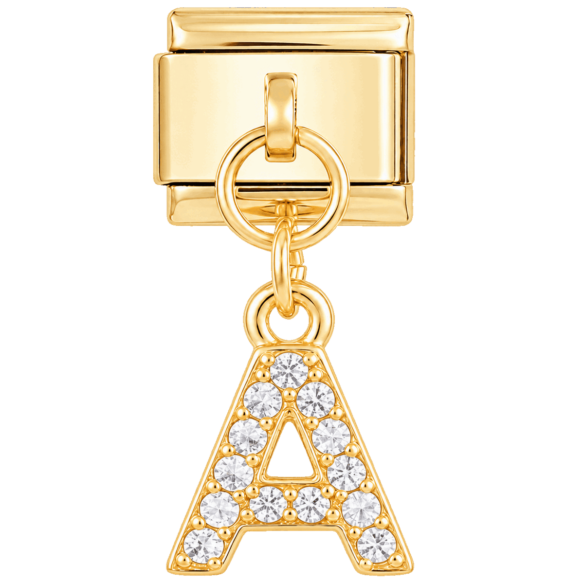 Letter A met stenen, hangend, op goud