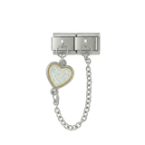 Meerkleurig hart, dubbel geschakelde Charms, op zilver