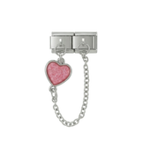 Rosa Herz, doppelt verbundene Charms, in Silber
