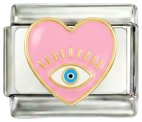 Cœur rose avec œil sur argent