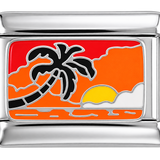 Coucher de soleil avec palmier en argent