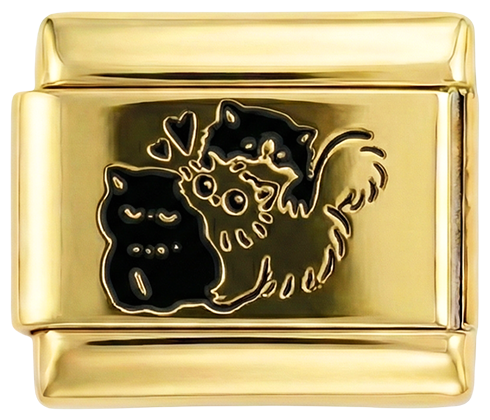 3 knuffelende katten op goud