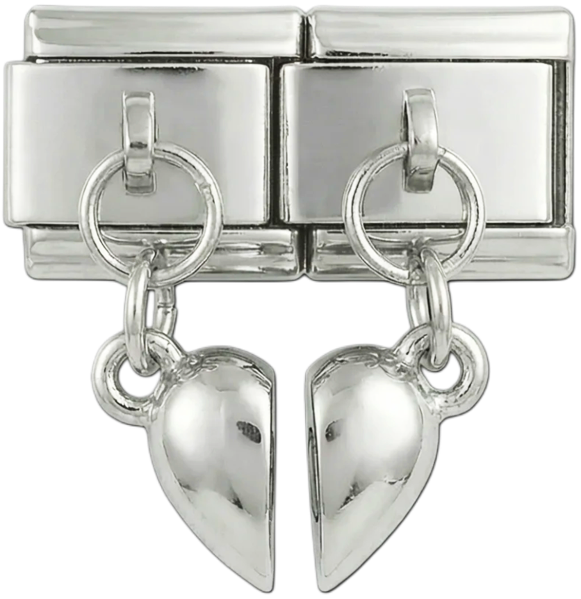 Massief hart op dubbele Charms, hangend aan zilver