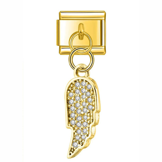 Large Angel Wing with Stones, on Gold - Charms Official