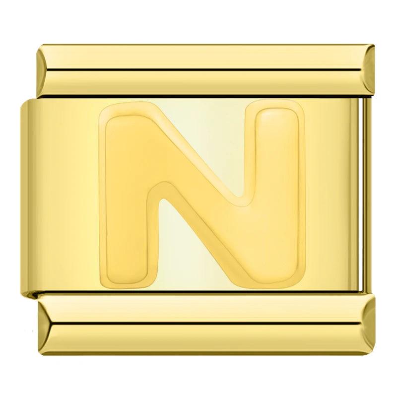 Letter N in Gold, on Gold - Charms Official