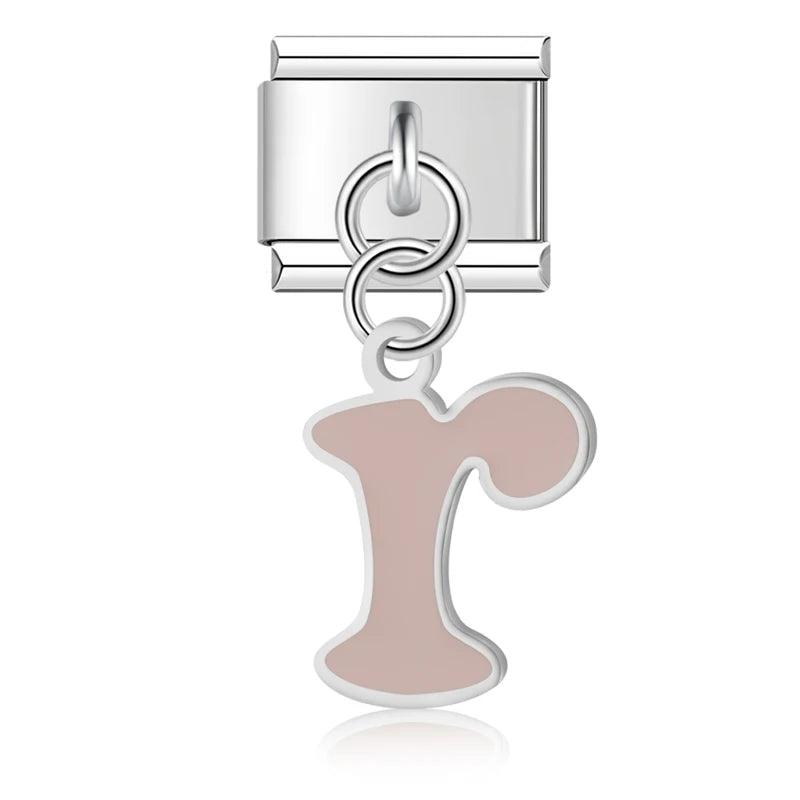 Letter R in Pink, on Silver - Charms Official