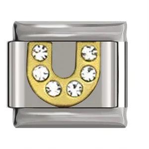 Letter U in Gold with Stones, on Silver - Charms Official